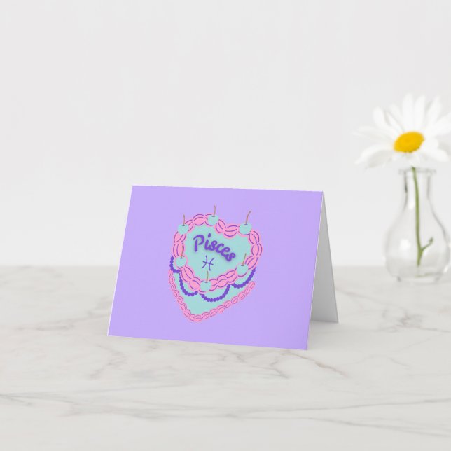 Pisces Zodiac Pastel Heart Birthday Cake Kort (Liten växt)
