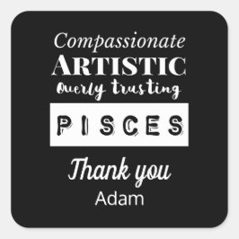 Pisces Zodiac Roligt Egenskaper Födelsedag Fyrkantigt Klistermärke