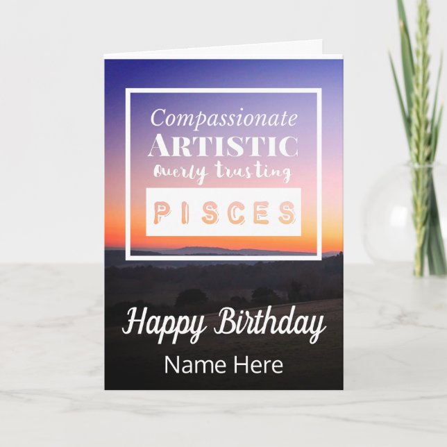 Pisces Zodiac Roligt Egenskaper Födelsedag Kort (Framsida)