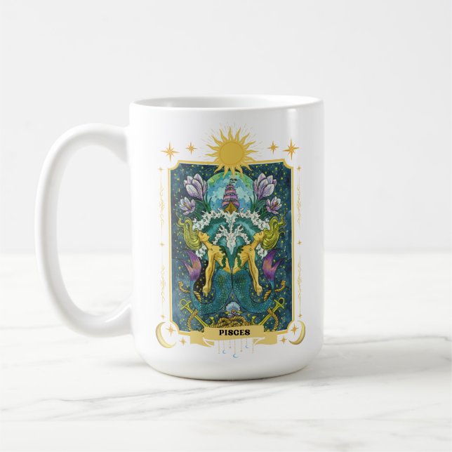 Pisces Zodiac Sign 15 oz Kaffemugg (Vänster)
