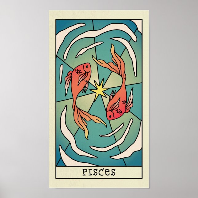 Pisces Zodiac Sign Abstrakt Art Vintage affisch (Framsidan)