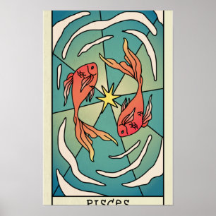 Pisces Zodiac Sign Abstrakt Art Vintage affisch