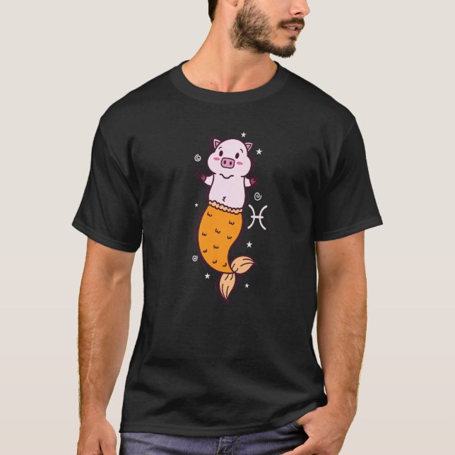 Pisces Zodiac Sign as a Piggy Horoscope T Shirt (Framsida)