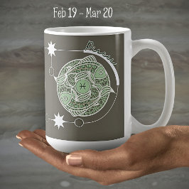 Pisces Zodiac Sign Astrology Mandala Grönt Grått Kaffemugg
