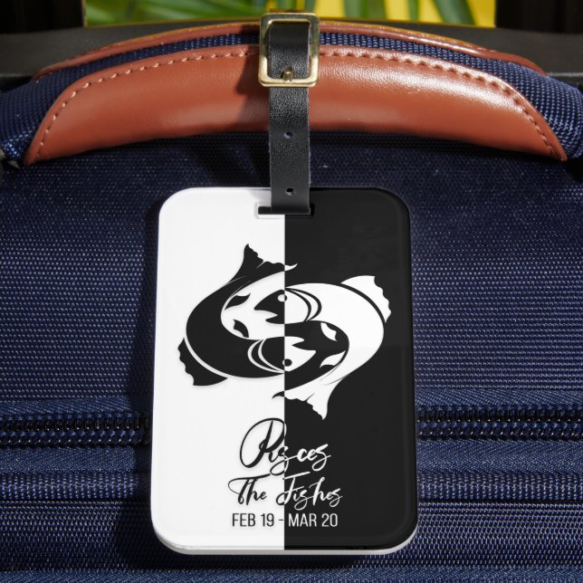 Pisces Zodiac Sign Black & White Luggage Tag Bagagebricka (Framsida Insitu 2)