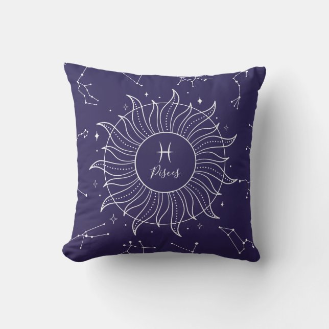 Pisces Zodiac Sign Celestial Mörk Navy  Kudde (Framsida)