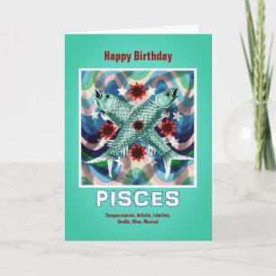 Pisces Zodiac Sign Grattis på födelsedagen Kort