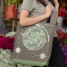Pisces Zodiac Sign Grönt och Grått Mandala Tygkasse