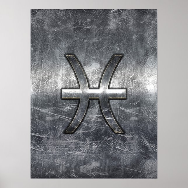 Pisces Zodiac Sign in grunge Steel stil decor Poster (Framsidan)