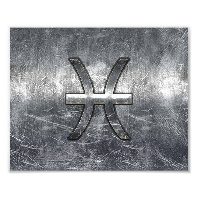 Pisces Zodiac Sign in grunge Steel stil print Fototryck (Framsidan)