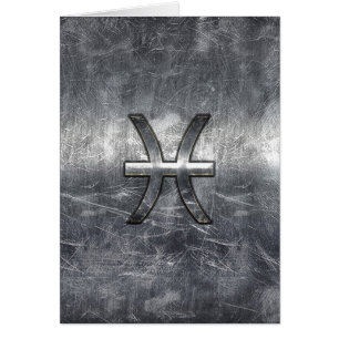 Pisces Zodiac Sign in grunge Steel stil print Hälsningskort