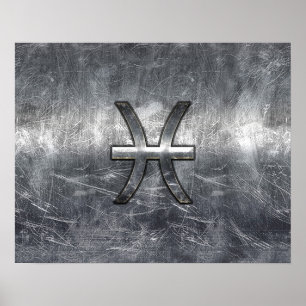 Pisces Zodiac Sign in grunge Steel stil print Poster