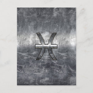 Pisces Zodiac Sign in grunge Steel stil print Vykort