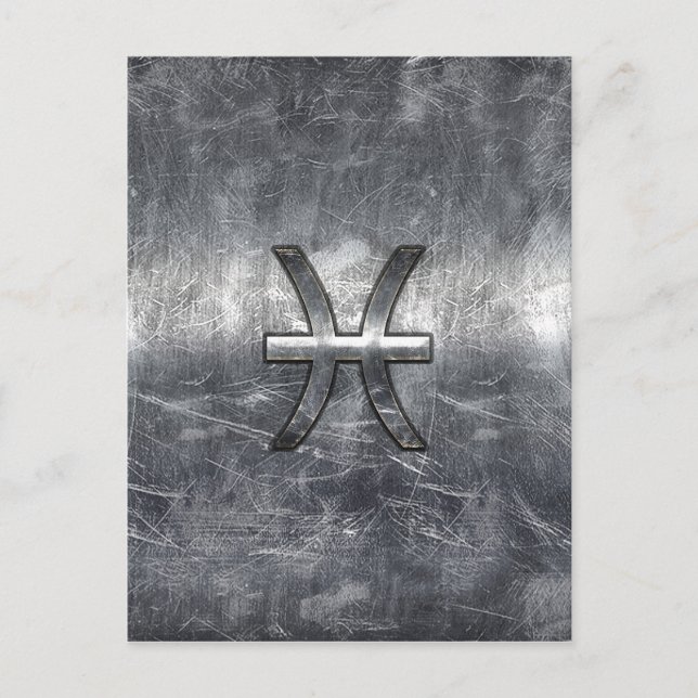 Pisces Zodiac Sign in grunge Steel stil print Vykort (Framsida)