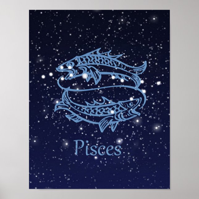 Pisces Zodiac Sign och Constellation Poster (Framsidan)