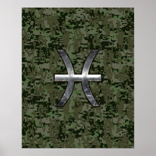 Pisces Zodiac Sign på Woodland Digital Camouflage Poster