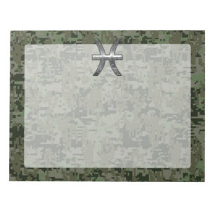 Pisces Zodiac Sign på Woodland Grönt Digital Camo Anteckningsblock