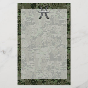 Pisces Zodiac Sign på Woodland Grönt Digital Camo Brevpapper