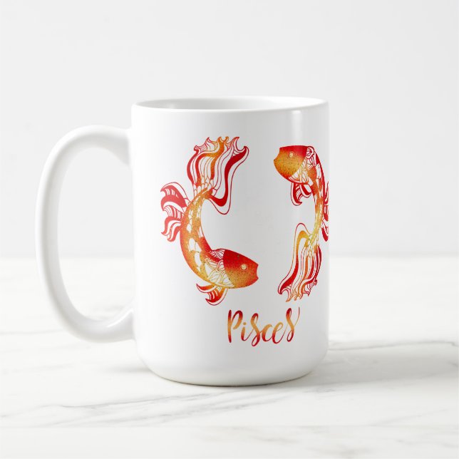 Pisces zodiac sign red orange glitter fish kaffemugg (Vänster)