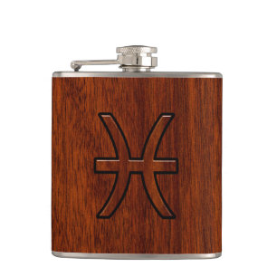 Pisces Zodiac Sign Rik Mahogany wood grain stil Fickplunta