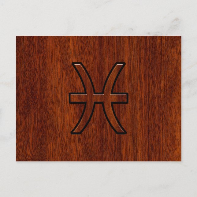 Pisces Zodiac Sign Rik Mahogany wood grain stil Vykort (Framsida)