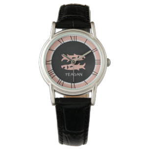 Pisces Zodiac Sign Ro Rosa Grått Anpassat namn Armbandsur