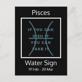 Pisces Zodiac Sign-Roligt Quote in Blue and White Vykort