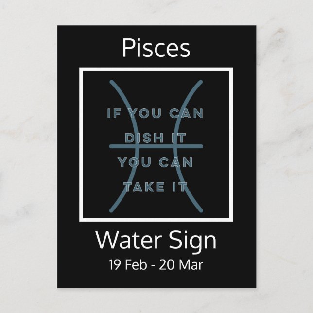 Pisces Zodiac Sign-Roligt Quote in Blue and White Vykort (Framsida)