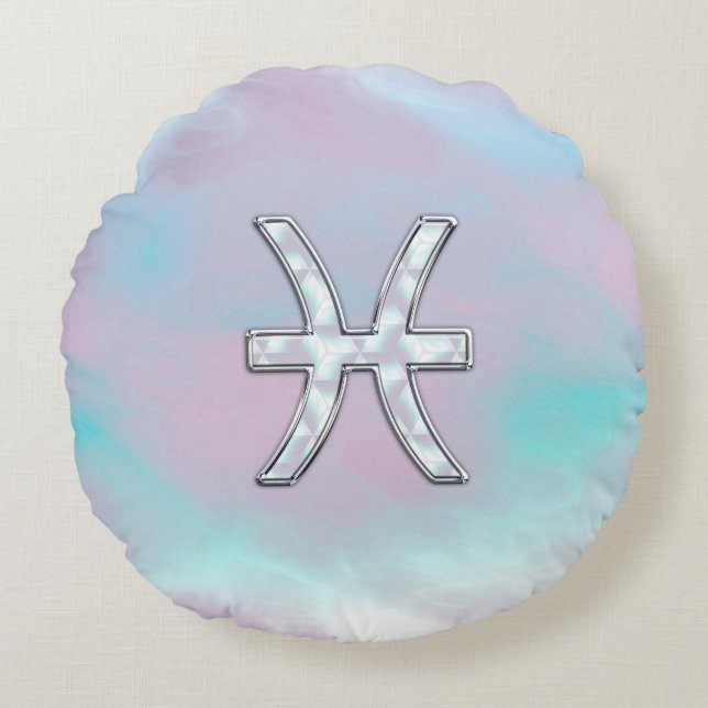 Pisces Zodiac Sign Snyggt Mor i Pearl Rund Kudde (Framsidan)