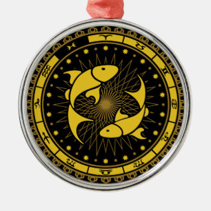 Pisces - Zodiac Sign - Symbol - Horoscope Julgransprydnad Metall