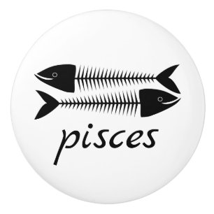 Pisces Zodiac Signera Fish Bones Black White Humou Knopp