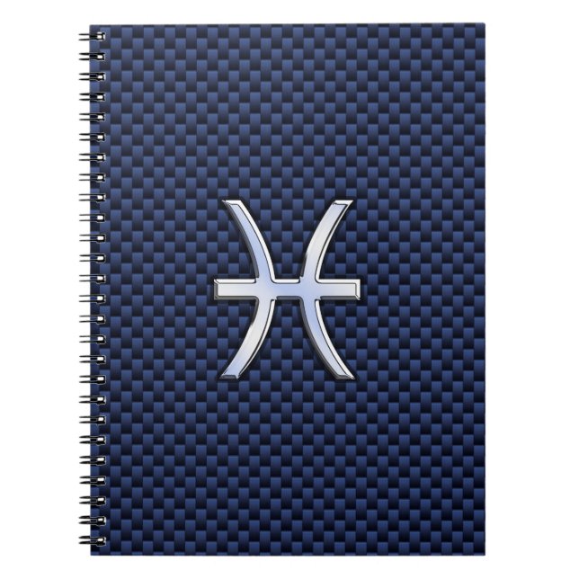 Pisces Zodiac-signering på Blue Carbon Fiber Print Anteckningsbok (Framsidan)