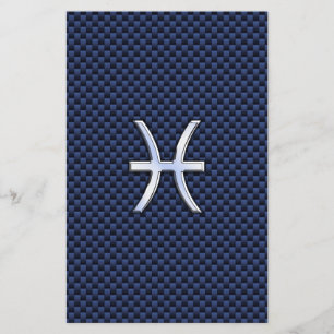 Pisces Zodiac-signering på Blue Carbon Fiber Print Flygblad
