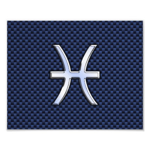 Pisces Zodiac-signering på Blue Carbon Fiber Print Fototryck