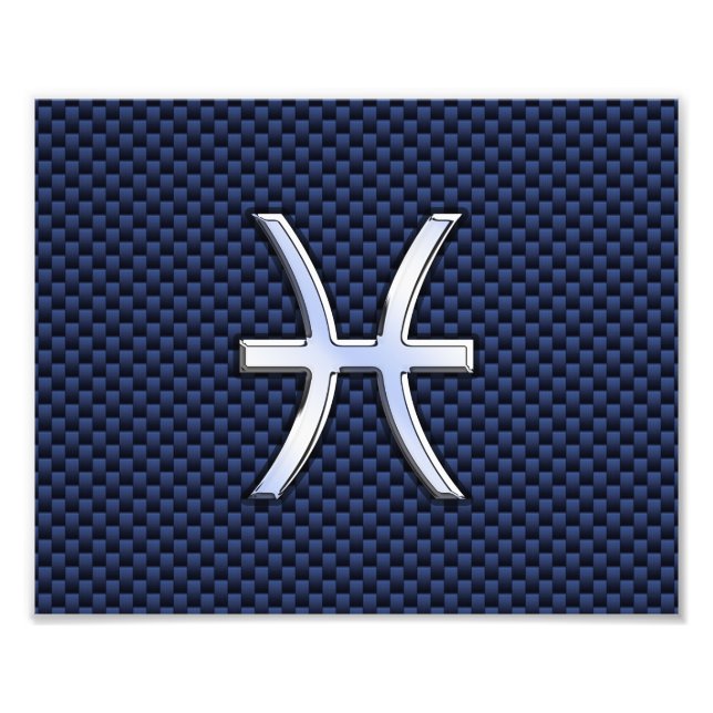 Pisces Zodiac-signering på Blue Carbon Fiber Print Fototryck (Framsidan)