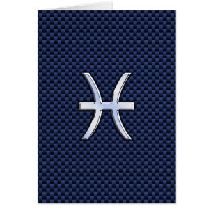 Pisces Zodiac-signering på Blue Carbon Fiber Print Hälsningskort