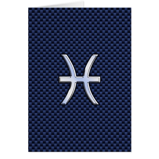 Pisces Zodiac-signering på Blue Carbon Fiber Print Hälsningskort (Framsidan)