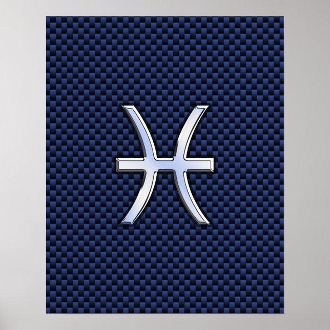 Pisces Zodiac-signering på Blue Carbon Fiber Print Poster (Framsidan)