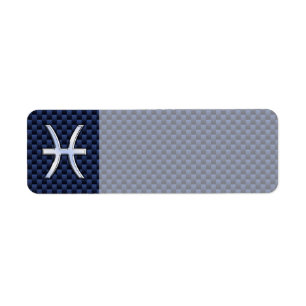 Pisces Zodiac-signering på Blue Carbon Fiber Print Returadress Etikett