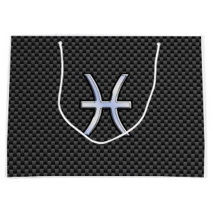 Pisces Zodiac Silver symbol Carbon Fiber Stil