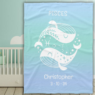 Pisces Zodiac Star Namn Birthdate Blue Baby Fleecefilt