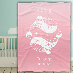 Pisces Zodiac Star Namn Birthdate Rosa Baby Fleecefilt