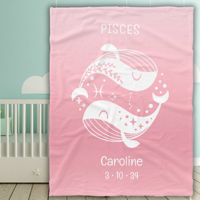 Pisces Zodiac Star Namn Birthdate Rosa Baby Fleecefilt (Skapare uppladdad)