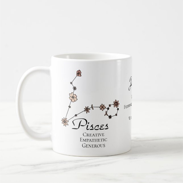 Pisces Zodiac Stjärntecken Flower Constellation Kaffemugg (Vänster)