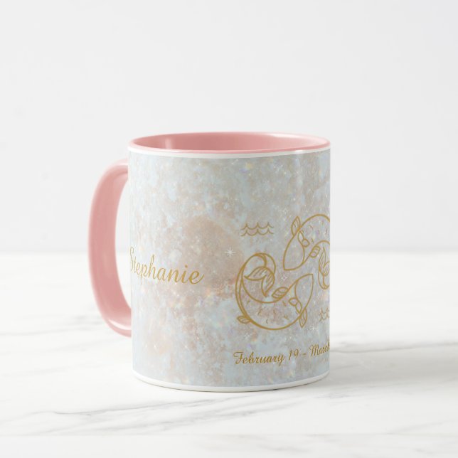 Pisces Zodiac Stjärntecken Galaxy Monogram Glitter Mugg (Framsida vänster)