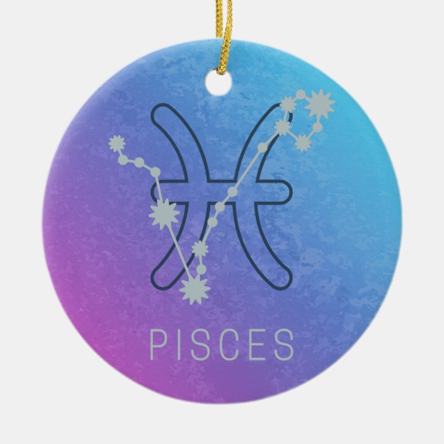 Pisces Zodiac Stjärntecken Horoscope Constellation Julgransprydnad Keramik (Framsidan)