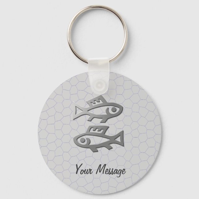 Pisces Zodiac-Stjärntecken i Light Silver Nyckelring (Framsida)