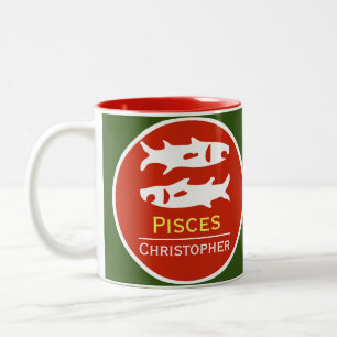Pisces Zodiac-Stjärntecken med ägarens Namn Två-Tonad Mugg