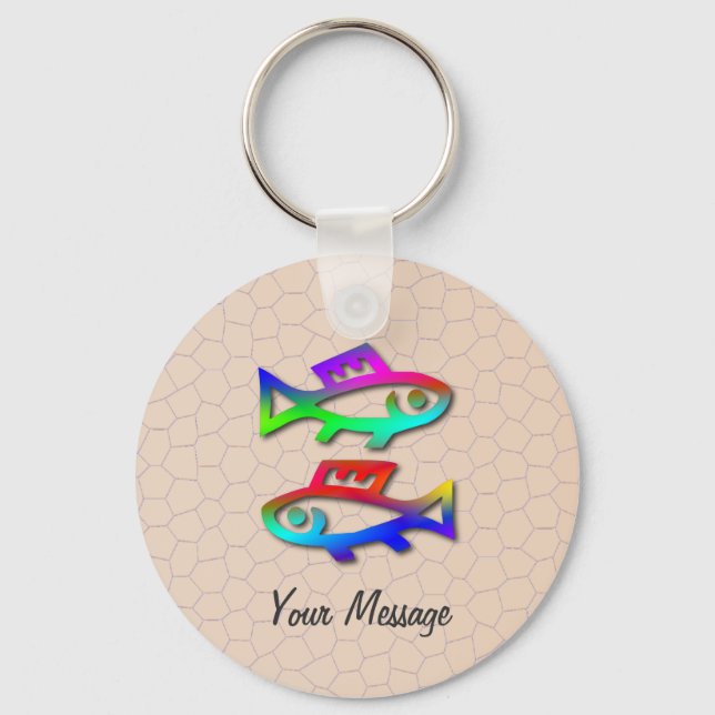 Pisces Zodiac Stjärntecken Rainbow Fish Nyckelring (Framsida)