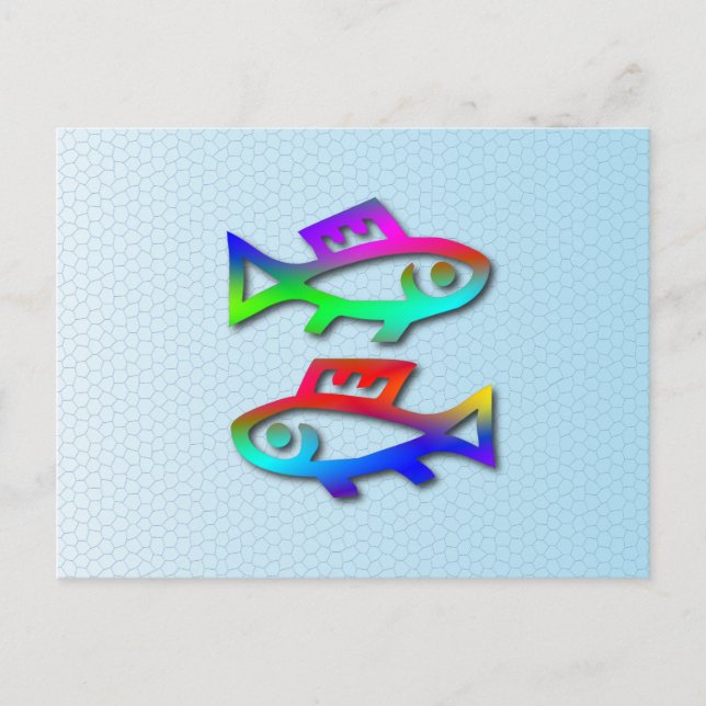 Pisces Zodiac Stjärntecken Rainbow Fish Vykort (Framsida)